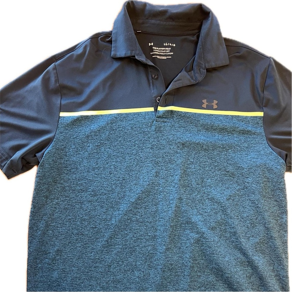 Under Armour Polo- Green & Navy- Size Large- Good Condition